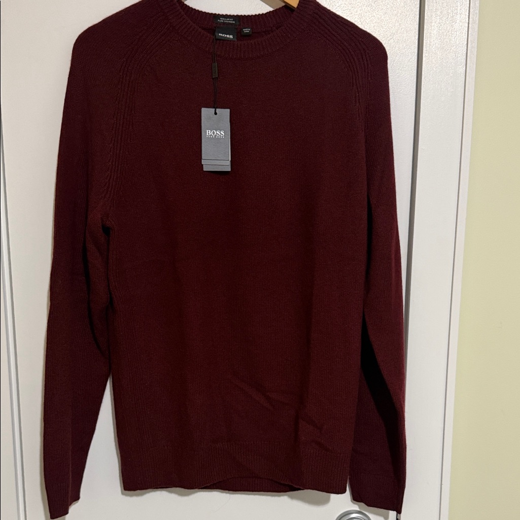 Boss Hugo Boss Cashmere Men's Deep Red Crewneck Sweater Size L